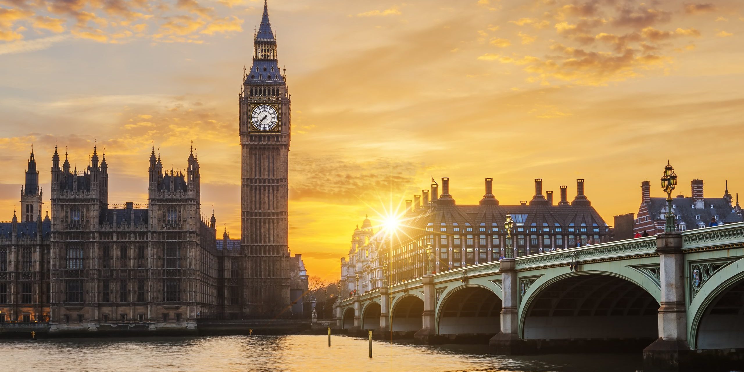Big Ben and Westminster Bridge at sunset